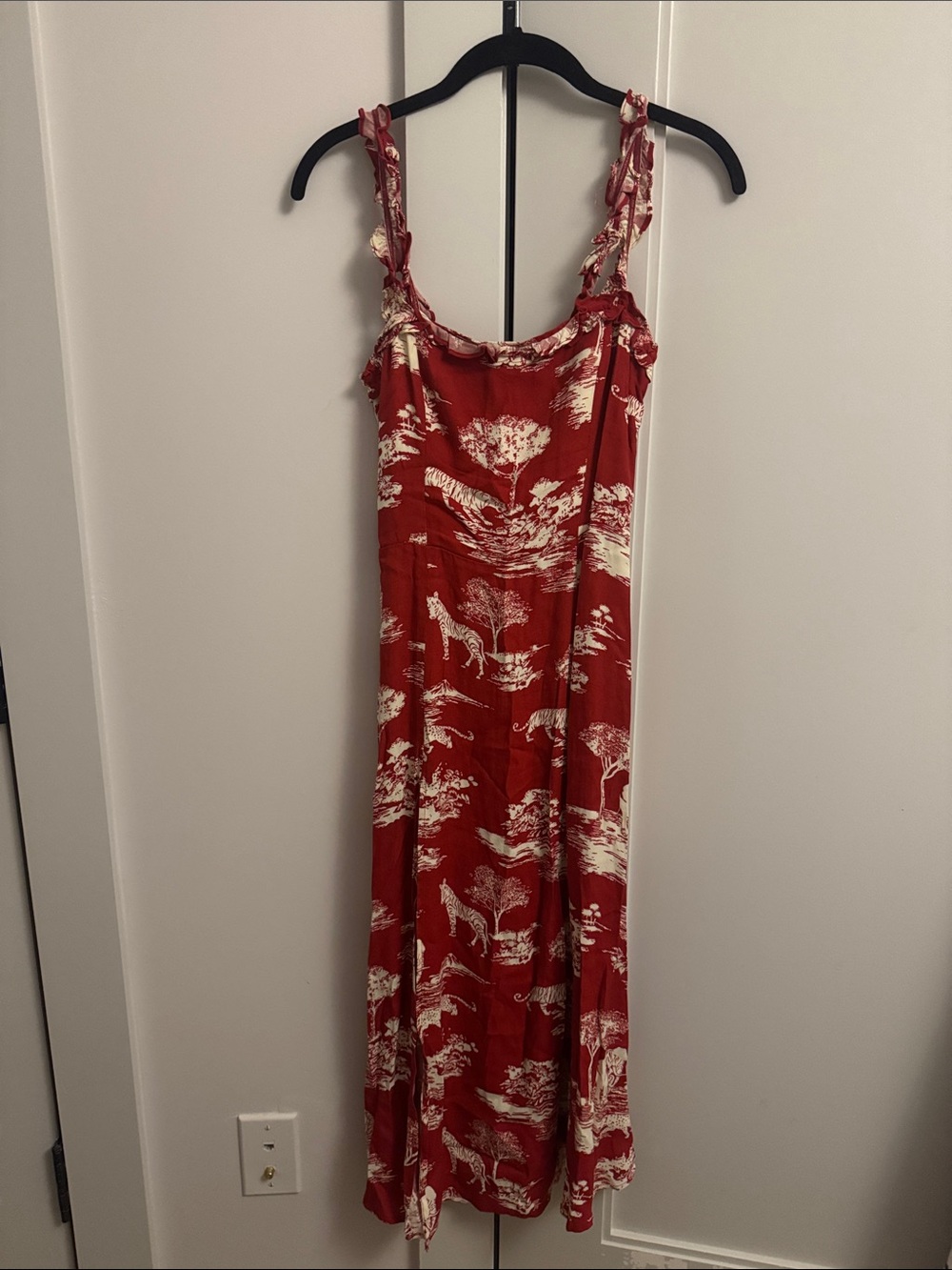 Reformation Red and Cream Toile Maxi Dress